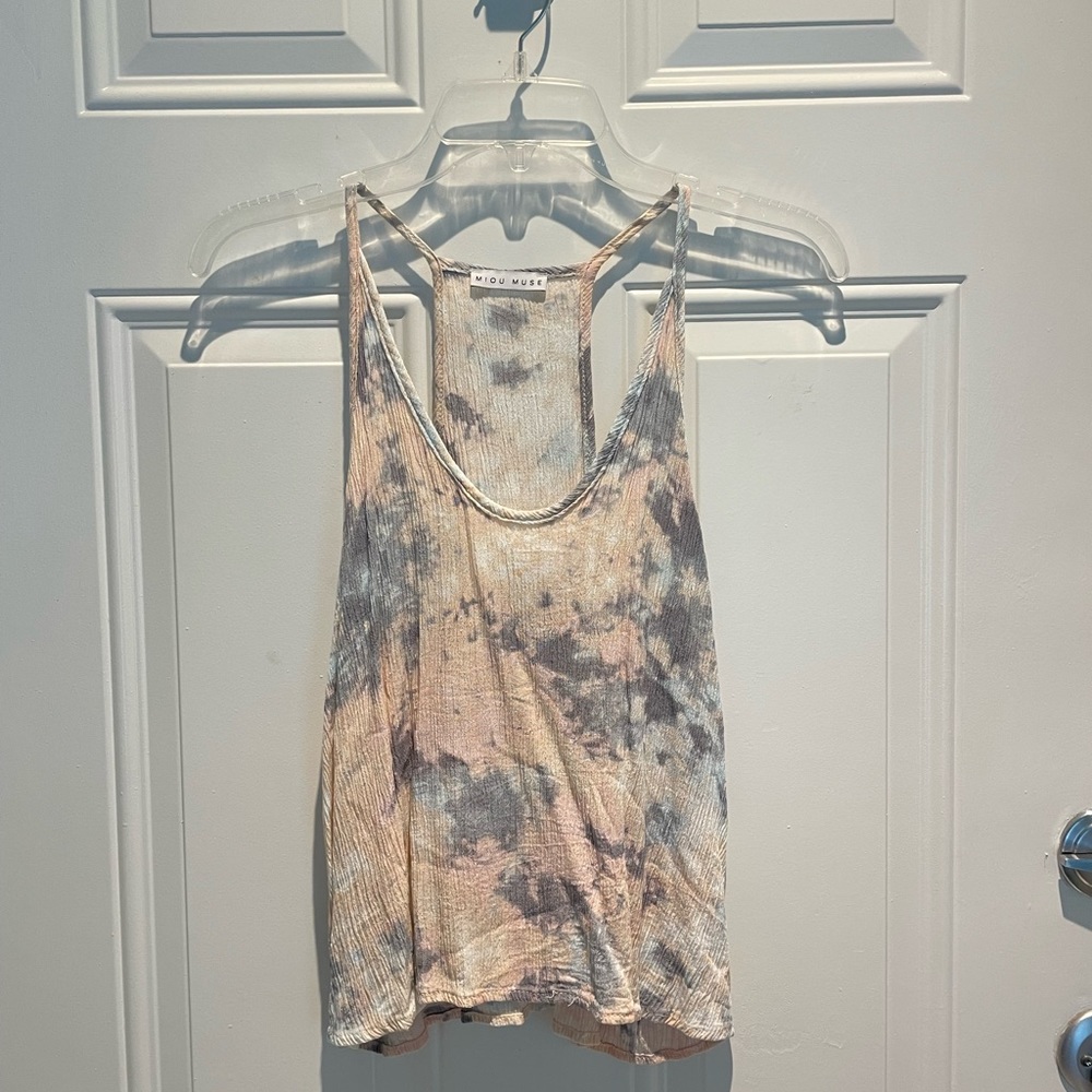 MIOU MUSE Vici Tie-Dye Pink Peach Gray Muscle Tank Crop Top Tank Top Size Small